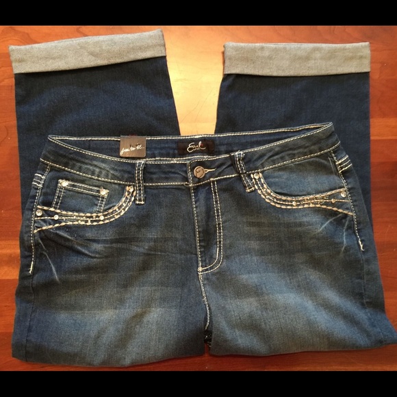 Earl Jean Bling Flap Western Scroll Capri Jeans 16 - Picture 6 of 7